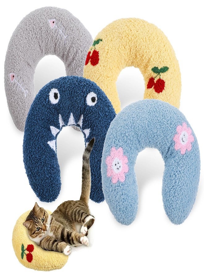 AojSup 4 Pcs Pillows for Cats Puppy Bed, Soft Fluffy Pet Calming Toy, Half Donut U Shaped Pet Neck Pillow, Training Toy Joint Relief Cervical Protection (4 Patterns) - Image 1